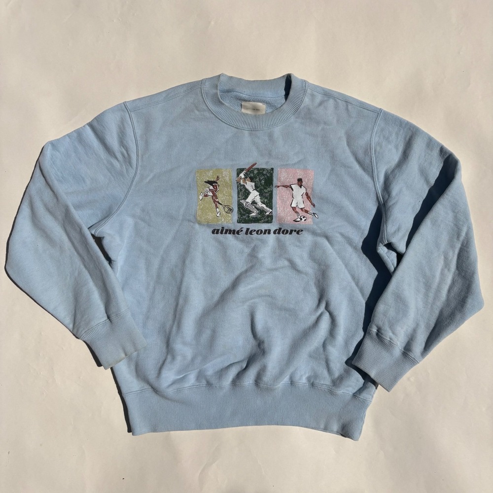 Aime Leon Dore Sports Graphic Crewneck Sweatshirt Light Blue Mens Large - Picture 1 of 12